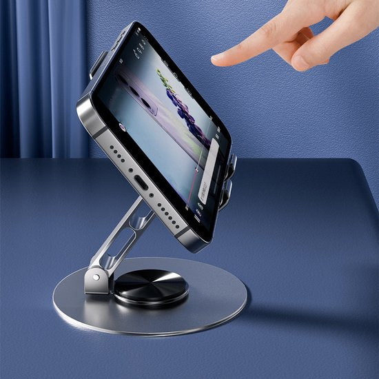 2 stuks Premium Metalen Telefoon- en Tablethouder - 360° Draaibaar & 180° Verstelbaar-Ideaal voor Kantoor en Thuis-grijs