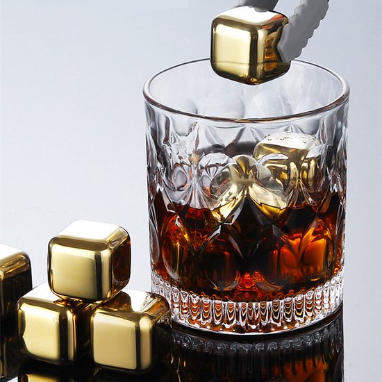 TDR-Luxe whiskey set+6 Whiskey stones +1 fluwelen zakje +opbergdoos-Herbruikbare -roestvrij-goud