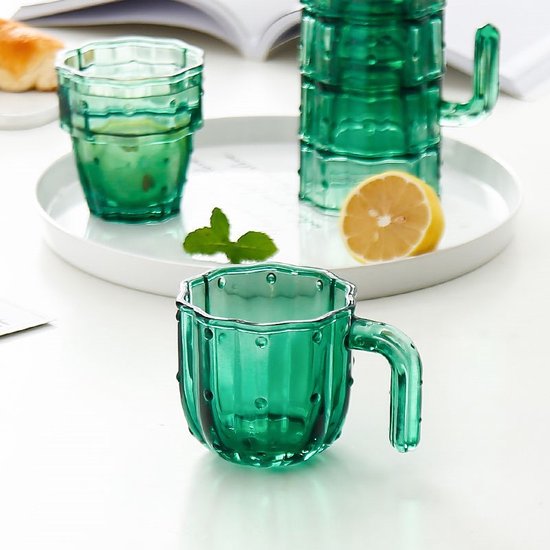 Cactus Drinkglazen Donkergroen 4 Stuks - Vaatwasserbestendig