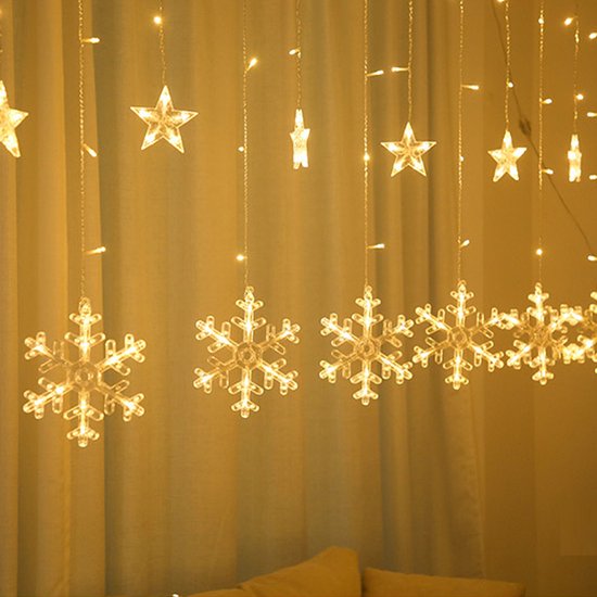 LED Sterren- en Sneeuwvloklichtgordijn - 3,5 Meter - Warme Kerstverlichting voor Binnen & Buiten - Betoverende Kerstdecoratie - 8 Verlichtingsmodi - Warm Wit