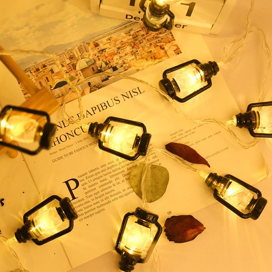Verlicht uw Avonturen-Kampeer-LED-sfeerverlichting in Olielampvorm - 3 Meter 20 Lampjes-Batterij + USB-model voor Dubbel Gebruik-zwart