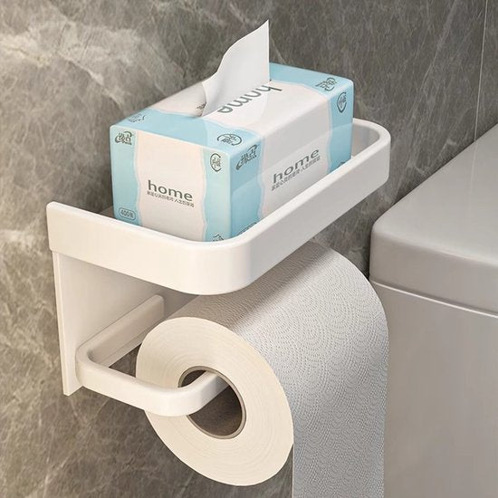 Moderne Toiletpapierhouder met Plank, wit 18x10,5x8cm