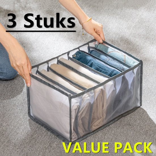 3 stuks Opbergdozen-lade-organizer voor jeans en broeken - grijs -groot maat 36*25*20 met gratis reiskussen