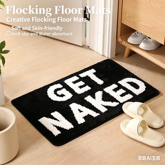 Extra groot "GET NAKED" Badmat met Antislip- Zachte Pluche Comfort - Duurzaam en Absorberend 50*80CM