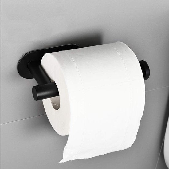 Toiletpapierhouder Wandgemonteerd - Zelfklevend - Zwart - RVS