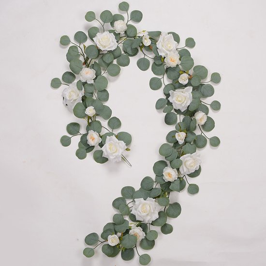 Kunstwijnstok met 21 witte rozen - 1.85m decoratie