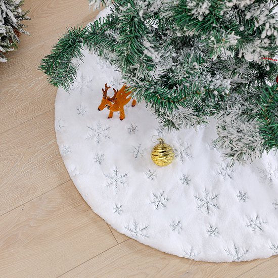 Duurzame Pailletten Geborduurde Kerstboom Rok - 122cm, Wit sneeuw en zilver accenten- Een Feestelijke Toevoeging aan Je Kerstdecoratie