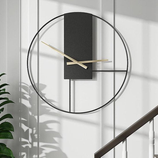 TDR - Moderne Nordic wandklok - Transparant met Zwart Frame en zwart decoratief - ⌀ 43cm
