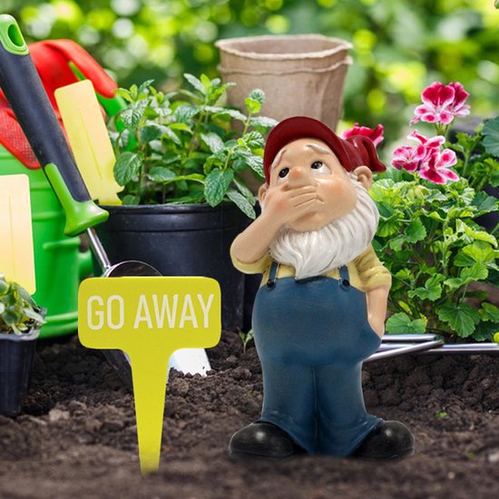 Tuinkabouter met Humoristisch 'GO AWAY' Bordje – Perfecte Tuin en Patio Decoratie 8*4.5*15CM