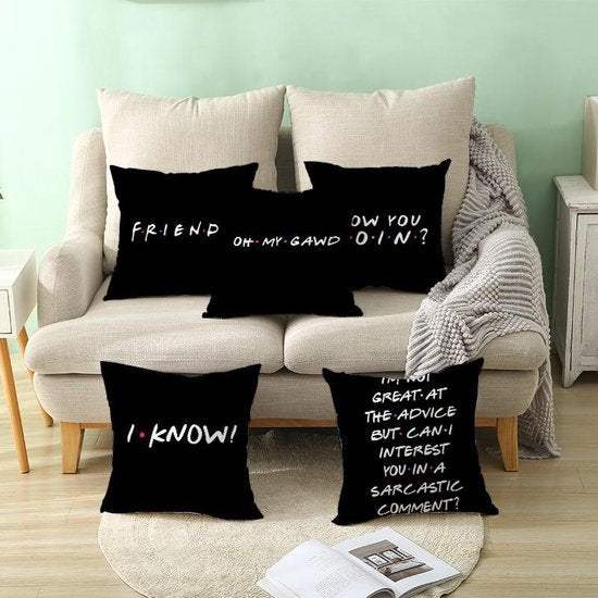 Sierkussensloop - Thema: Friends - Tekst: "How you doin.?" - 45 x 45 cm - Zwart