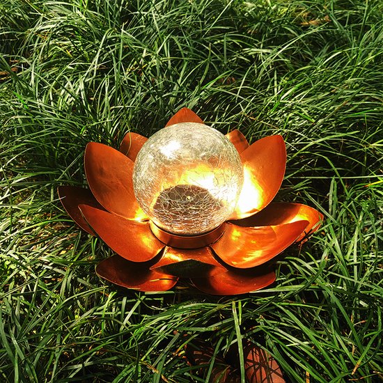 Lotus zonne-energie tuinlamp met dagsensor - Goudgeel