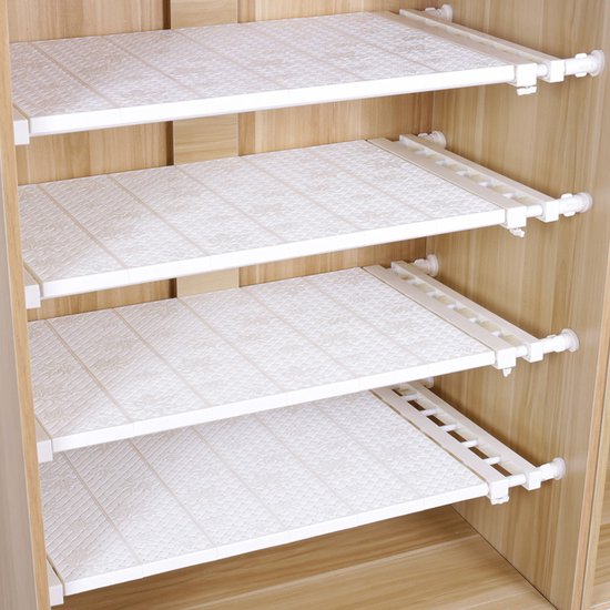 1 stuk Verstelbaar opbergrek Uitschuifbare separatorplank, plankkastorganizer, voor kledingkast, kast, boekenkast Compartiment verzamelen-53cm tot 90cmwit