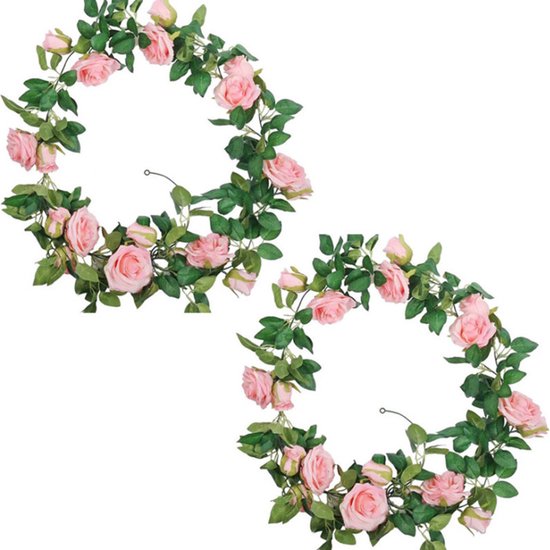 2 Stuks Rozen Slinger Kunstbloemen slinger Balkon decoratie Zomerbloem- 2meter Klimroos licht roze -Bruiloft Decoratie – Trouwen -Trouwdag bloemen