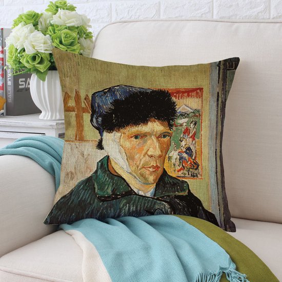TDR - Sierkussensloop - van katoen en linnen - 45 x 45 cm - Thema: van Gogh ,Zelfportret 45*45cm