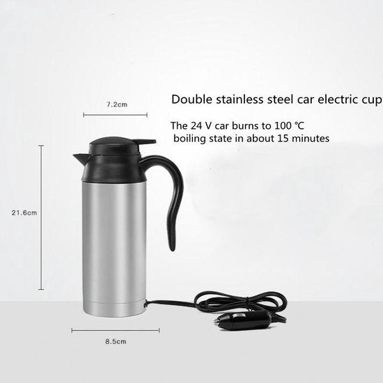 TDR - 750 ml auto waterkoker roestvrij staal 24 V sigarettenaansteker reiswaterkoker voor water en koffie