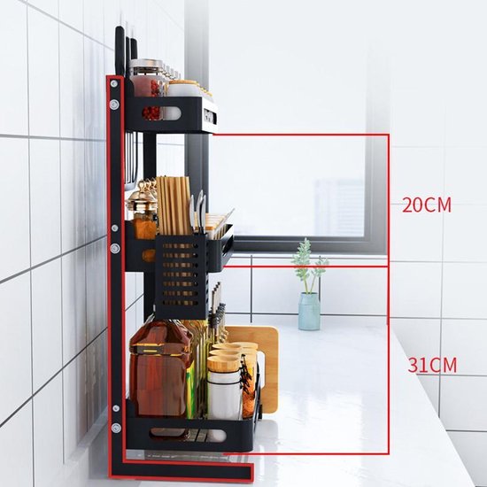 TDR - Multifunctioneel Staande Keukenrek of multifunctioneel organiser - 3 laags - Zwart