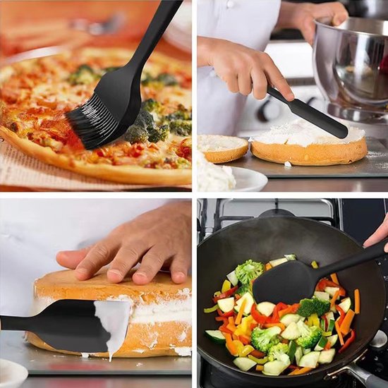 6 stuks Silliconen Spatel set -Pannenlikker - BPA vrij-Spatel voor de keuken-zwart