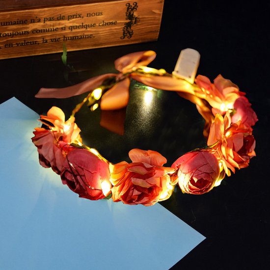 Elegante LED Bloemenkrans Hoofdband met 20 Warmwitte LED-Lampen-IP43- Perfect voor Feesten & Bruiloften-roze