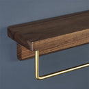 Luxe Zelfklevende Toiletrolhouder met telefoonplankje- Hout & Messing - Geen Boren Nodig-28x10x10cm-donkerbruin