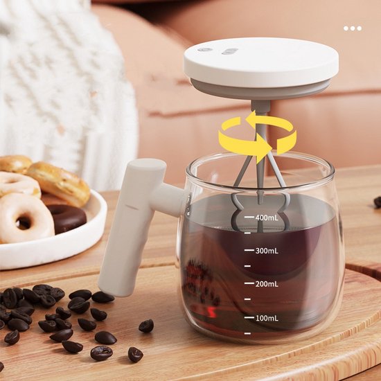 Automatische Roerbeker 400 ml – USB-oplaadbaar – Wit