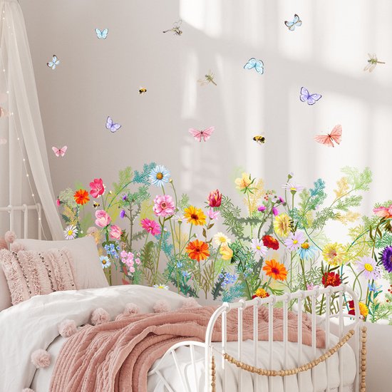 Betoverende Tuinbloemen Muurstickers - Milieuvriendelijk PVC - Levendige Decoratie voor Woonkamer, Slaapkamer, Keuken, en Meer-30x60cm