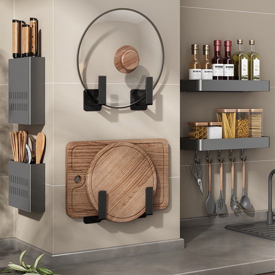 4x Multifunctionele Koolstofstalen Dekselhouder - Zwart