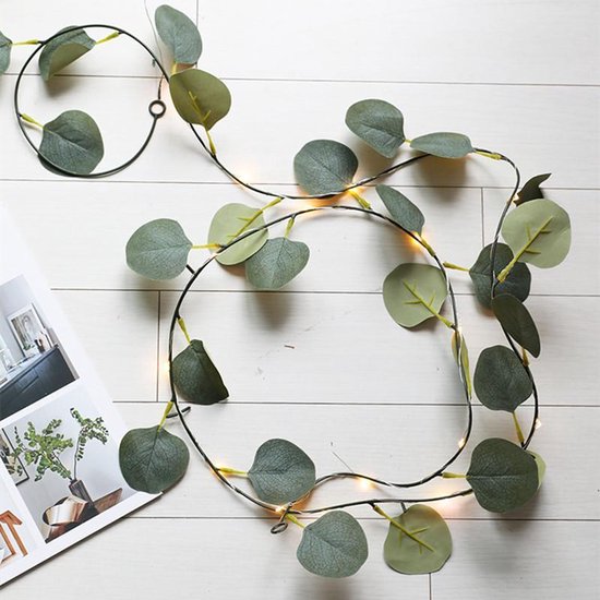 led lichtstring/lichtsnoer eucalyptusbladeren wijnstok licht 2 meter 20 lampjes