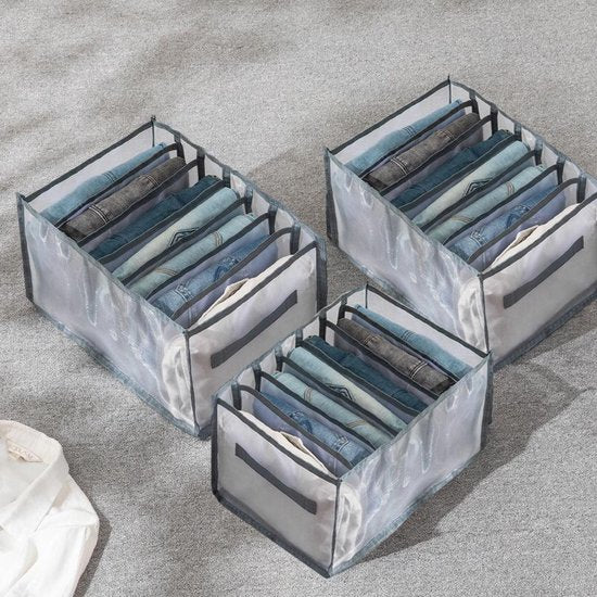 3 stuks Opbergdozen-lade-organizer voor jeans en broeken - grijs -groot maat 36*25*20 met gratis reiskussen