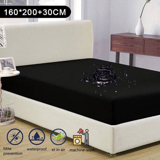 Tweepersoons Matrashoes - Ademend & Antibacterieel - Waterdicht - Bescherm uw matras tegen vloeistoffen & allergieën - 160*200CM-zwart