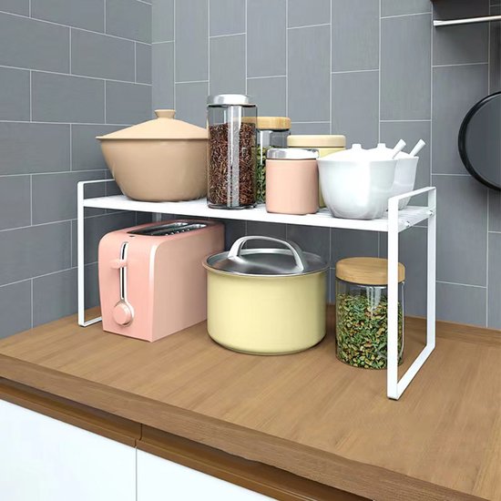 Multifunctioneel Kast Organizers-Keukenrek- Kruidenrek en pannenrek-keuekenkast-50.5x 21x 24CM wit