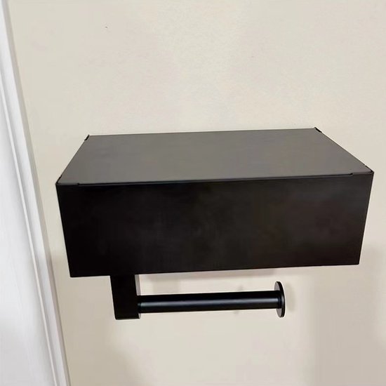 3-in-1 RVS Toiletrolhouders Zelfklevend-Vochtig Toiletpapier houder- met plankje-zwart