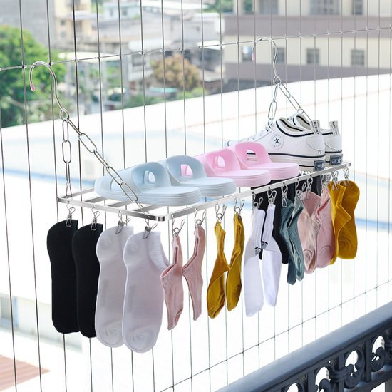 Hangend Roestvrijstalen Droogrek voor Balkon en Verwarming - met 20 knijpers-Ruimtebesparend en Duurzaam - Perfect voor Kleding, Handdoeken en Kussens-60cm
