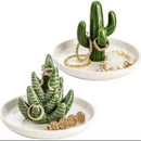 Keramische Cactus Sieradenhouders - Set van 2 - Ringhouders Groen/Wit