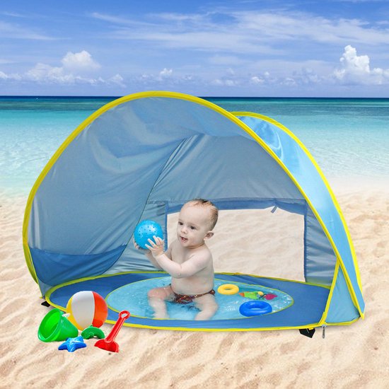 superleuke baby-strandtent met zwembadje-UV-bescherming-blauw