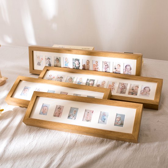 TDR-Fotolijst -Collagelijst voor 10 mini foto's - Fotomaat 3,5 x 5,4 cm -Houten frame - Lichtbruin