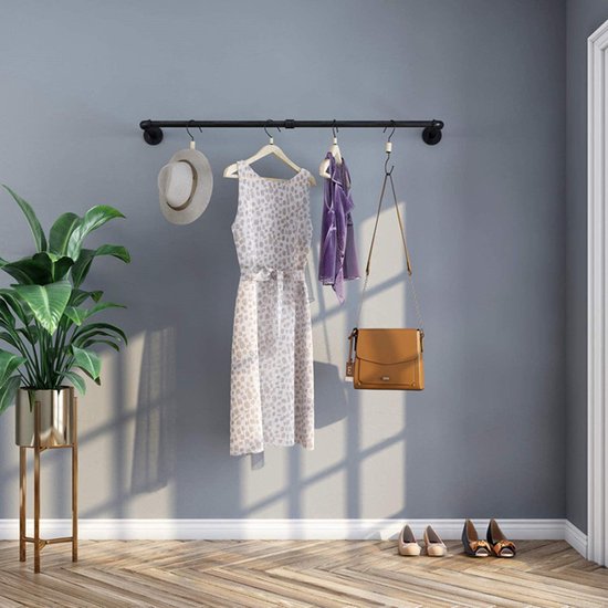 Industriële Buis Kledingrekken - Metalen Kledingrekken - Draagvermogen tot 30 kg -Robuust & Stijlvol voor Thuis en Winkel-57x24x61 cm-zwart