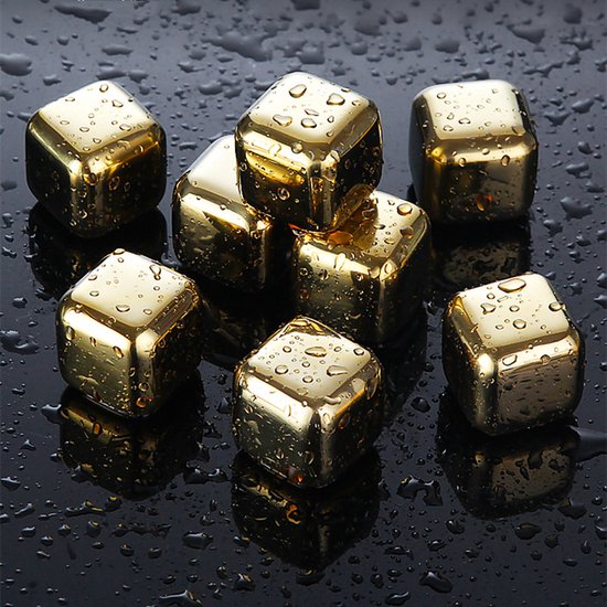 TDR-Luxe whiskey set+6 Whiskey stones +1 fluwelen zakje +opbergdoos-Herbruikbare -roestvrij-goud