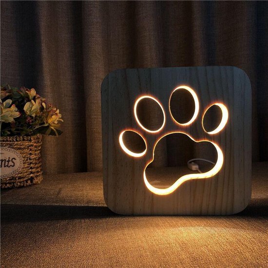 LED Tafellamp 19cm - Houten Kattenpoot - One Touch Control