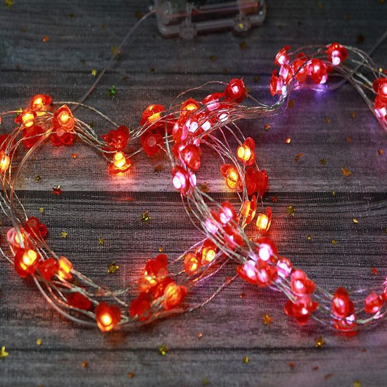 Valentijnsdag decoratie -Rood Hart Liefde Licht Snoer- Fairy Lights-2 Meter 20 Lichten met Afstandsbediening