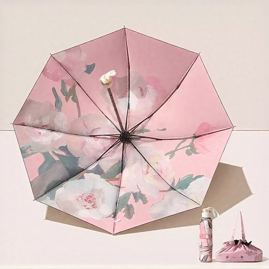 TDR-Opvouwbaar bloem paraplu - Zonbescherming Anti-Uv UPF50 + -Windproof- Stevig paraplu met diameter van 97 cm-roze