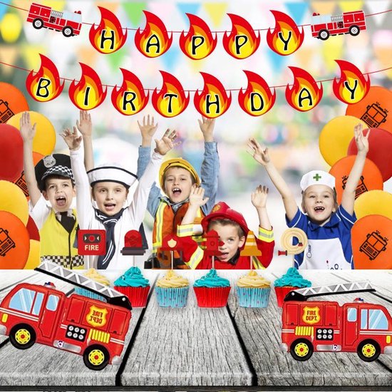 48 delig verjaardagset - Thema:  brandweer wagen - Versiering voor feestjes, verjaardag - feestdecoratie