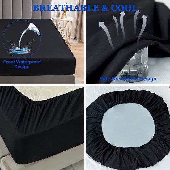 Matrashoes - Ademend & Antibacterieel - Waterdicht - Bescherm uw matras tegen vloeistoffen & allergieën - 90x200cm - Zwart