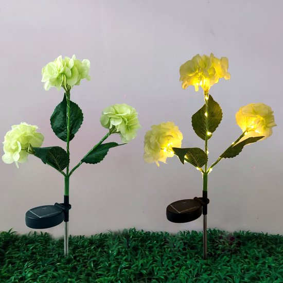 zonne-energie Hortensia Terraslamp voor Sfeervolle Buitenverlichting -Met dag en nacht sensor-IP55- 75,5 cm hoog-groen