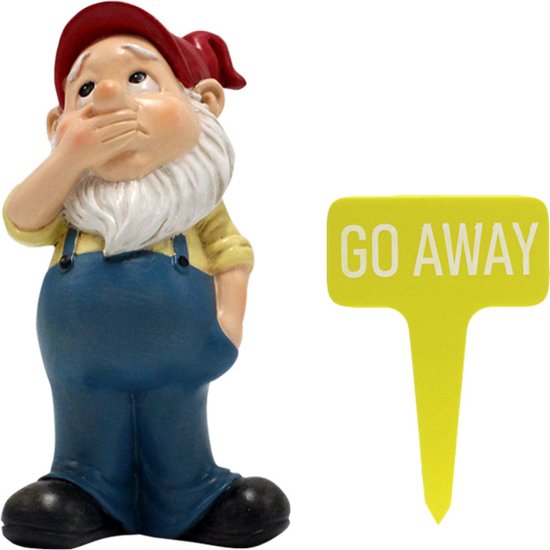 Tuinkabouter met Humoristisch 'GO AWAY' Bordje – Perfecte Tuin en Patio Decoratie 8*4.5*15CM