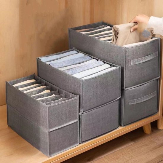 TDR-opvouwbare opbergdoos met 7 vakken-lade-organizer voor jeans,truien,overhemden en broeken-kledingbox- Donkergrijs 36*25*17CM