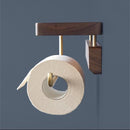 Luxe Zelfklevende Toiletrolhouder met telefoonplankje- Hout & Messing - Geen Boren Nodig-28x10x10cm-donkerbruin