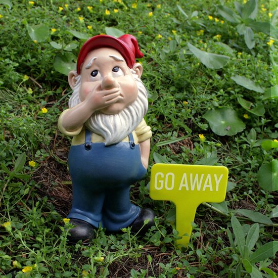 Tuinkabouter met Humoristisch 'GO AWAY' Bordje – Perfecte Tuin en Patio Decoratie 8*4.5*15CM