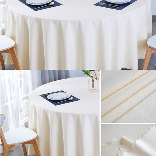 TDR-Waterdicht en vlekbestendig stoffen tafelkleed rond - 160 cm - Decoratief tafellaken in effen design -Polyester,PVC en katoen- Champagne