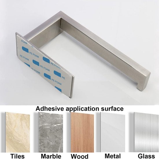 Toiletrolhouder zonder boren - Zelfklevend - RVS - Met plaks