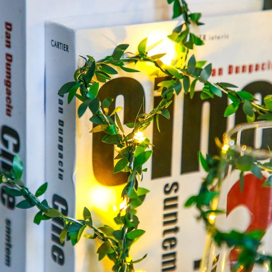 Charmant LED Lichtsnoer met Kersenbloesem en Groen Rotan - 3m, 30 Lampjes, USB-Gevoed, Warm Wit Licht